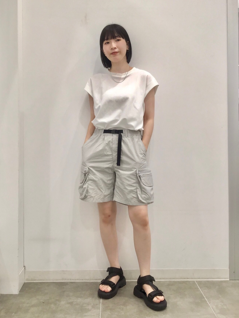 セットアップ 5色 ナイロン ハーフジップ シャツ カーゴショーツ ナイロンオーバーサイズシャツ(5分袖)(セットアップ可能