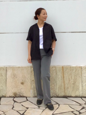 GU公式 | エンブロイダリーオープンカラーシャツ(5分袖)