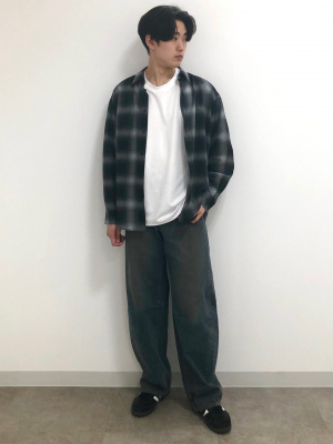 GU公式 | イージーケアシアーオーバーサイズシャツ(長袖)(チェック)