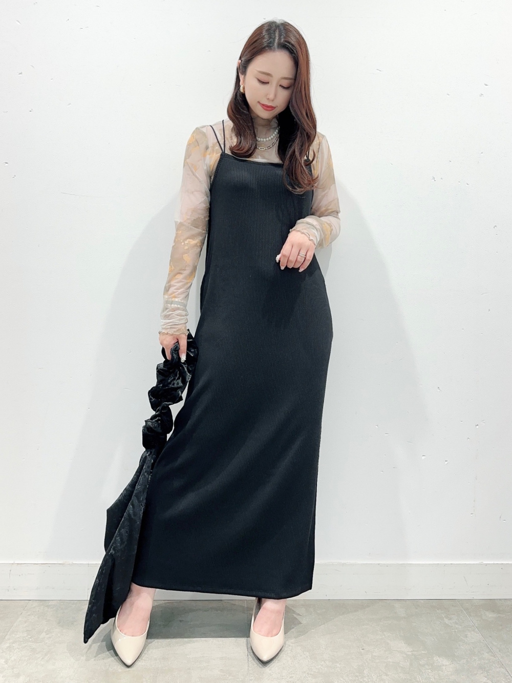 SinceThen 長袖カーディガン ロング キャミソールワンピース 2点