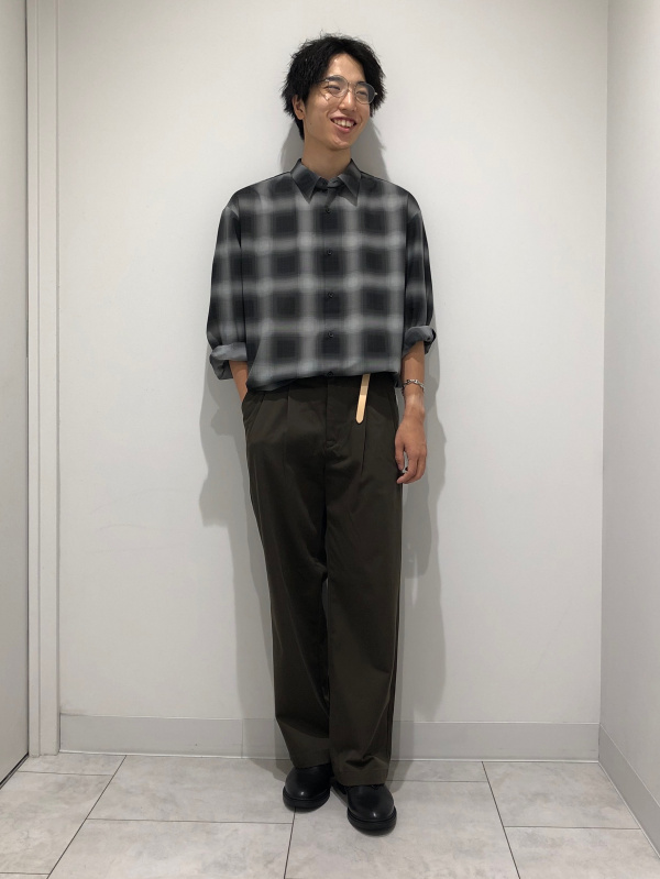 イージーケアシアーオーバーサイズシャツ(長袖)(チェック)（メンズ）の