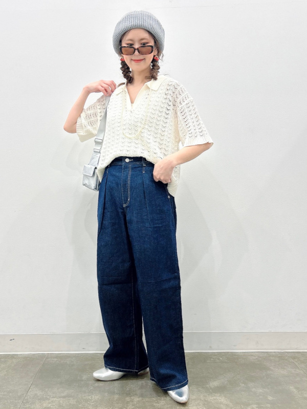 透かし編みスキッパーポロセーター(半袖)（レディース）の着用