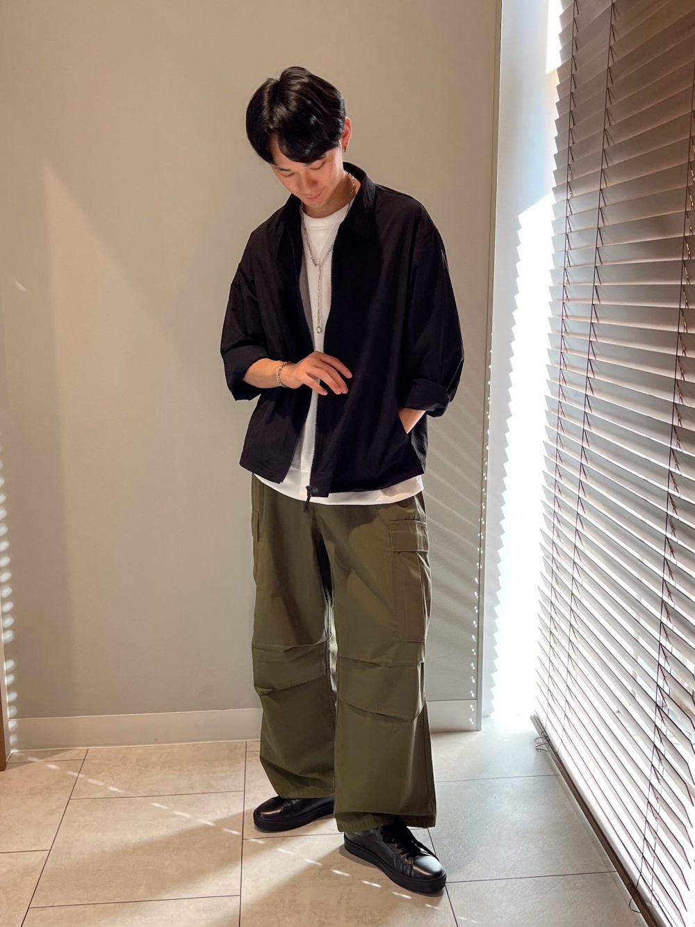 リネンブレンドシャツ(5分袖)OSB+EC、スーパーワイドカーゴ