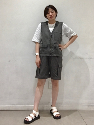 GU公式 | ドライポンチクルーネックT(5分袖)(ボーダー)