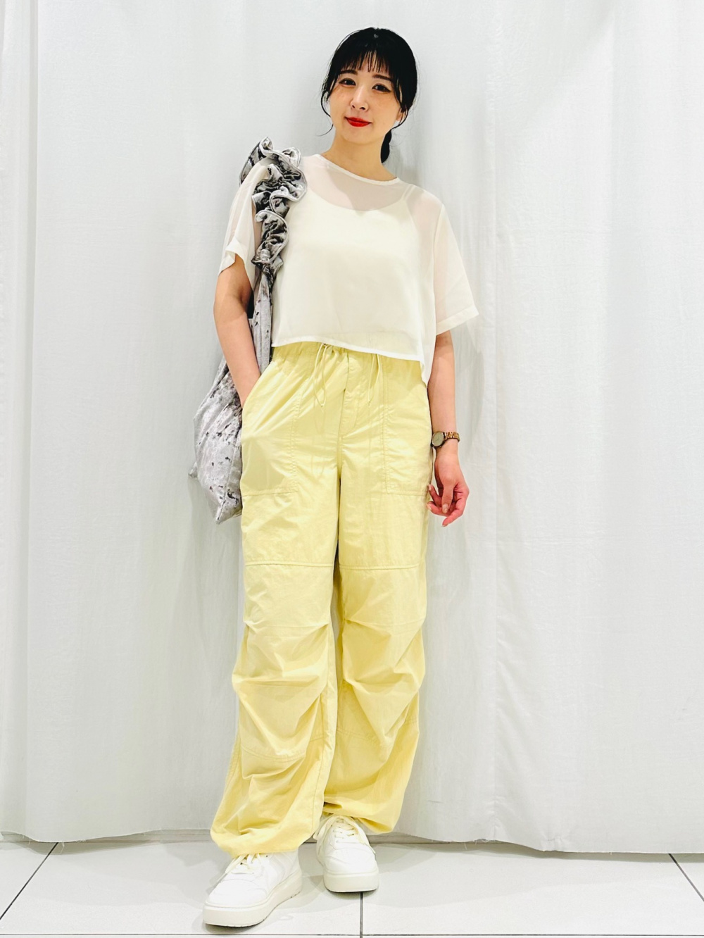 リブクロップドT(長袖)、UVカットクロップドカーディガン(長袖