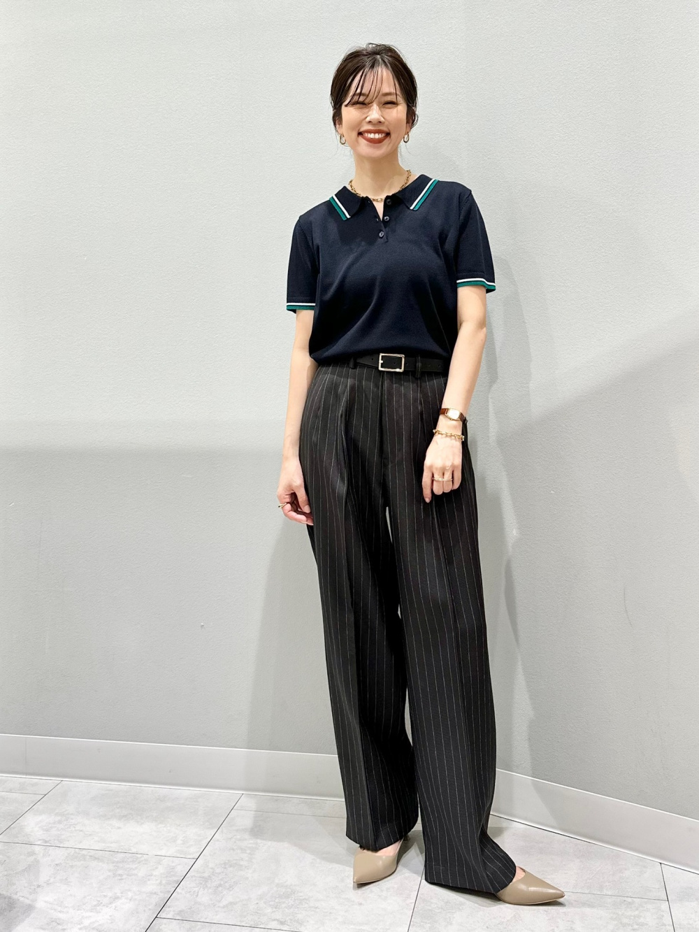 ポロセーター(半袖)Q、ツータックバギースラックス(ストライプ