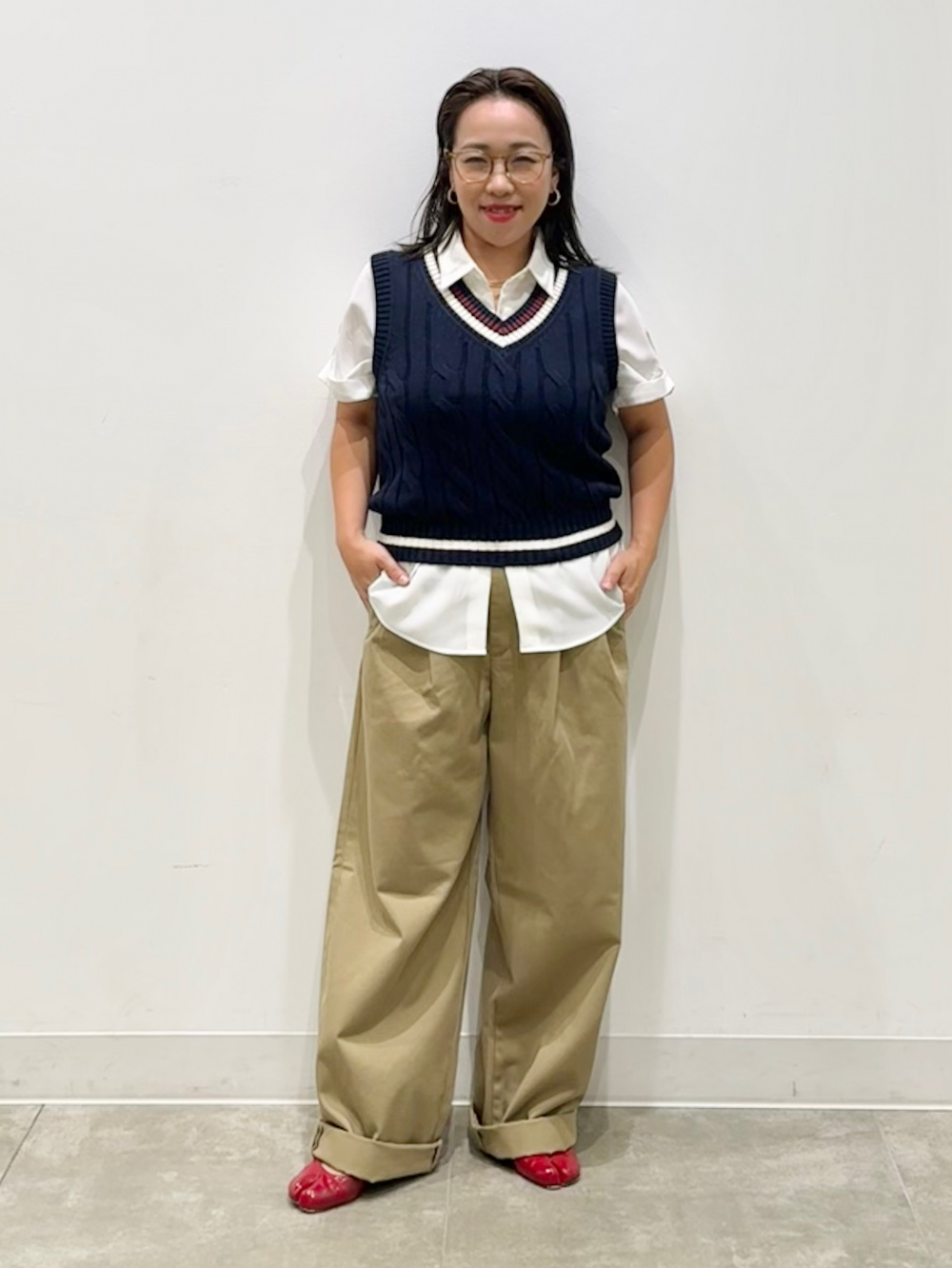 ニットクロップドタンクトップ(ボーダー)+E、コクーンジョガープルオン