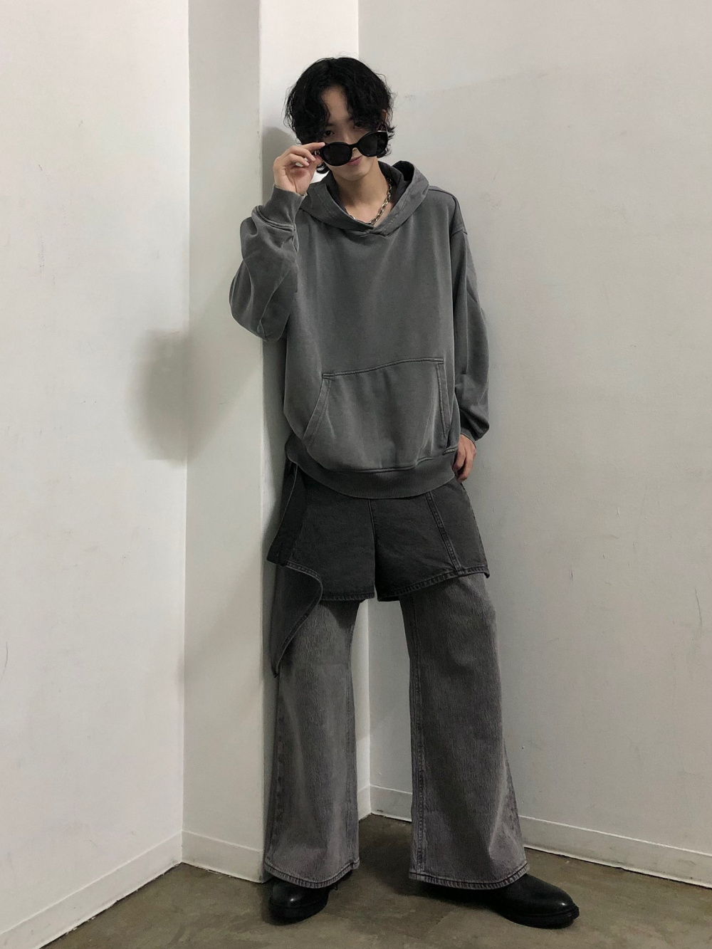ウォッシュドスウェットハーフジップパーカ、デニムラップスコート」の