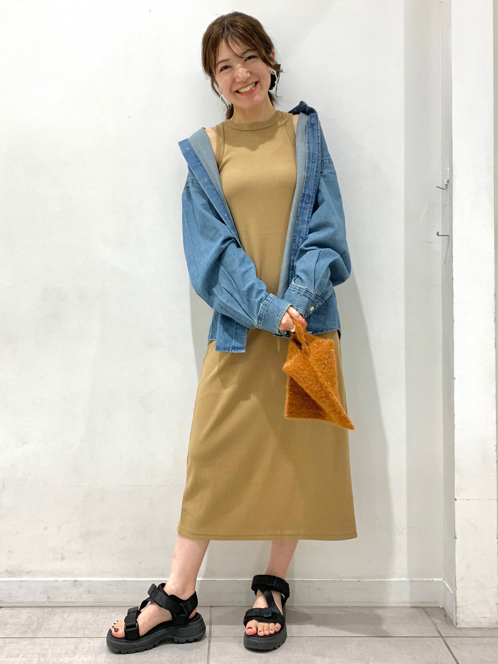 UVカットクロップドカーディガン(長袖)(ボーダー)、リブナロー