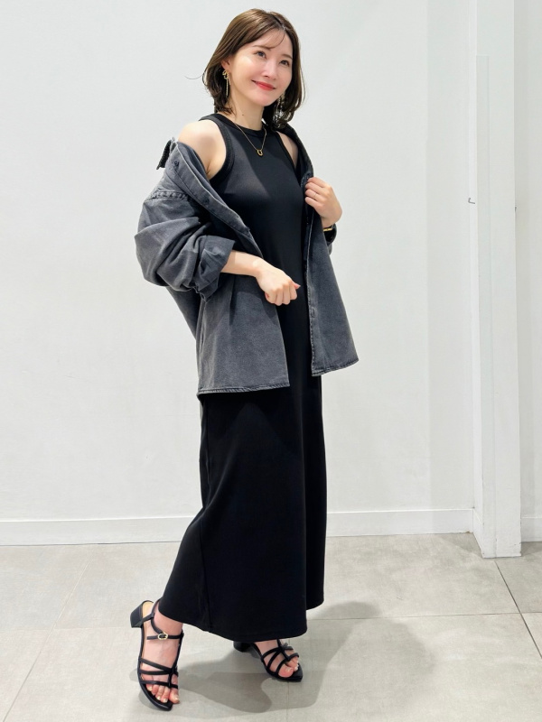 ケープカラーブラウスZ、リネンブレンドフレアロングスカート(丈