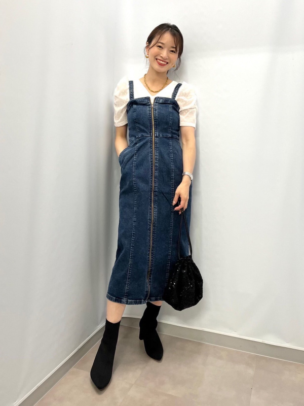 メッシュT(ノースリーブ)、デニムフロントジップワンピースの