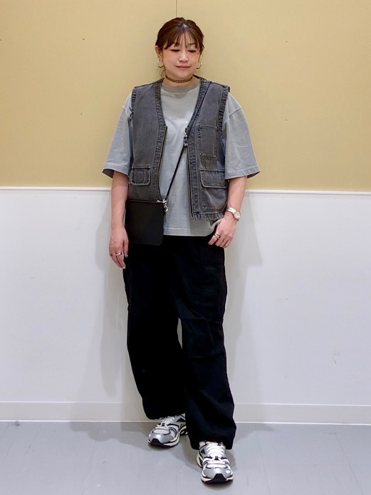 ウォッシュドワイドクロップドT(5分袖)（メンズ）の着用コーディネート