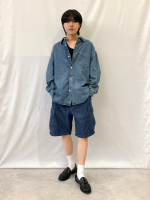 GU公式 | デニムワイドカーゴハーフパンツ