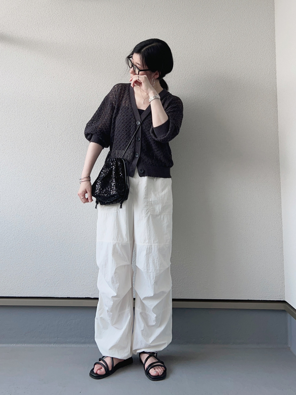 グラフィックT(5分袖)(サンセット)、テックパラシュートプルオンパンツ