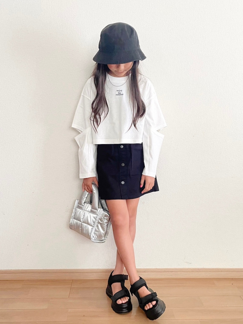 GIRLSカットアウトT(長袖)JR、GIRLSフェイクレザーミニスコート