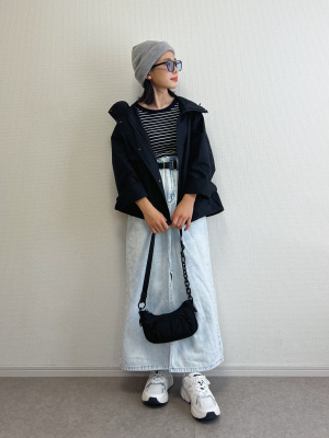 GU公式 | デニムフロントスリットロングスカート(丈標準86.0～93.0cm)