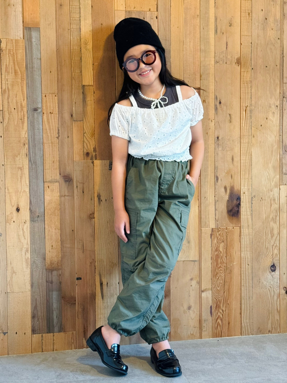 GIRLSオフショルダーコットンレースブラウス(半袖)、GIRLSブラ