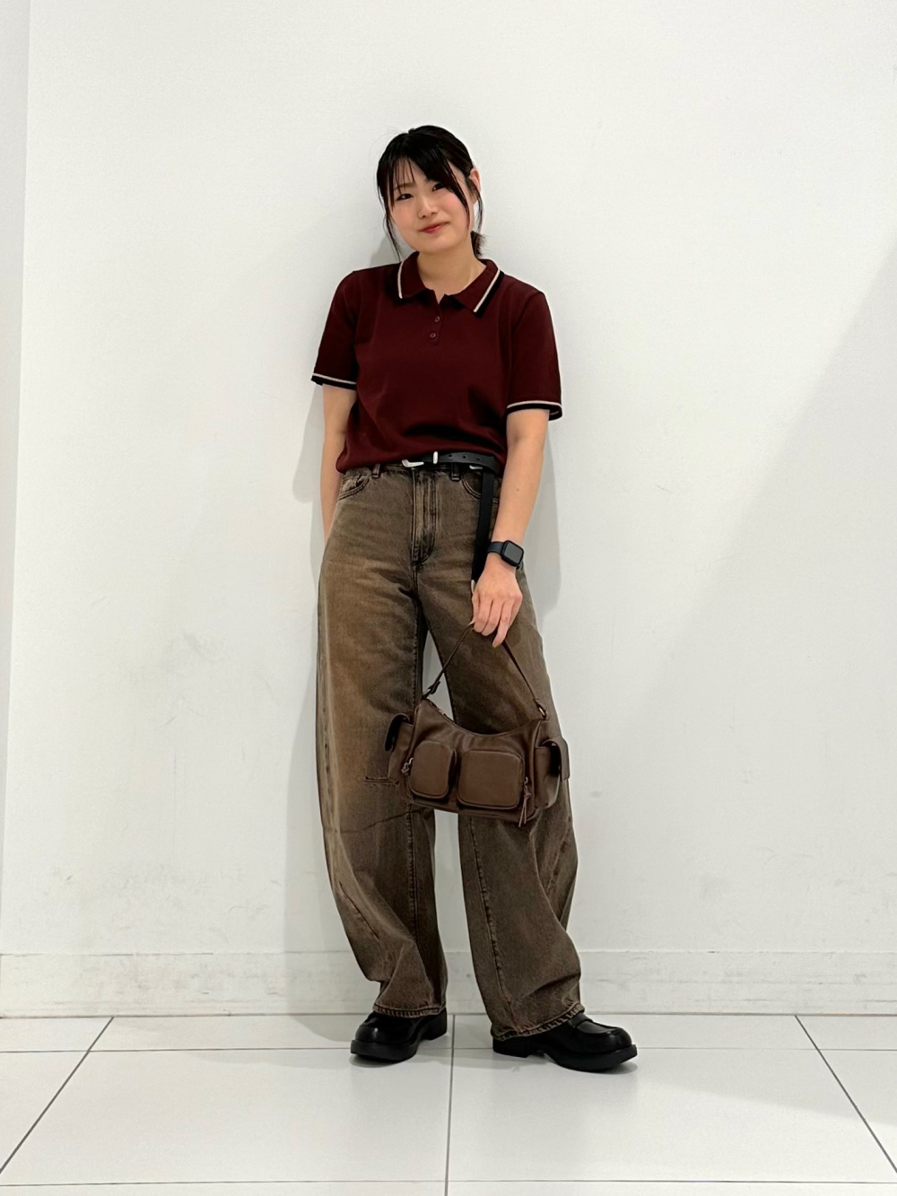 ポロセーター(半袖)Q、バレルレッグカーゴパンツ(丈標準71.0