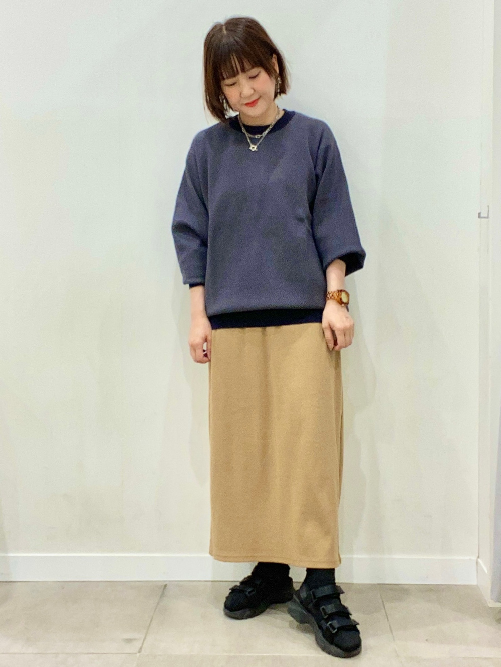 UVカットクロップドカーディガン(長袖)(ボーダー)、リブナロー