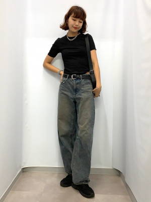 【 】Jeans スクープネック ボディスーツ ♪ GU公式 | ストレッチリブクルーネックボディスーツ(半袖