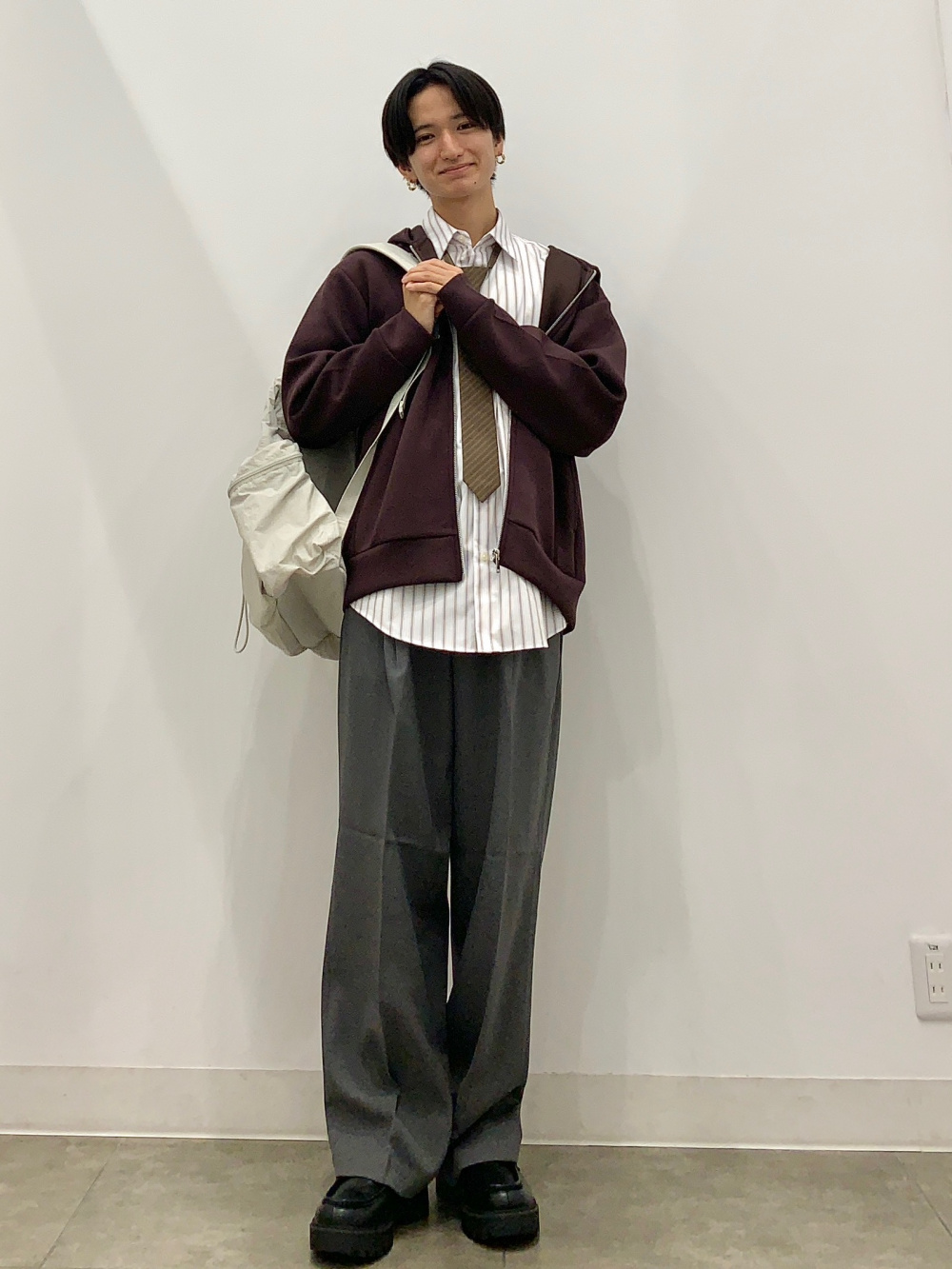 C5386 カーディガンコーデ ウール混・金ボタン8分袖カーデジャケット/40代50代からの