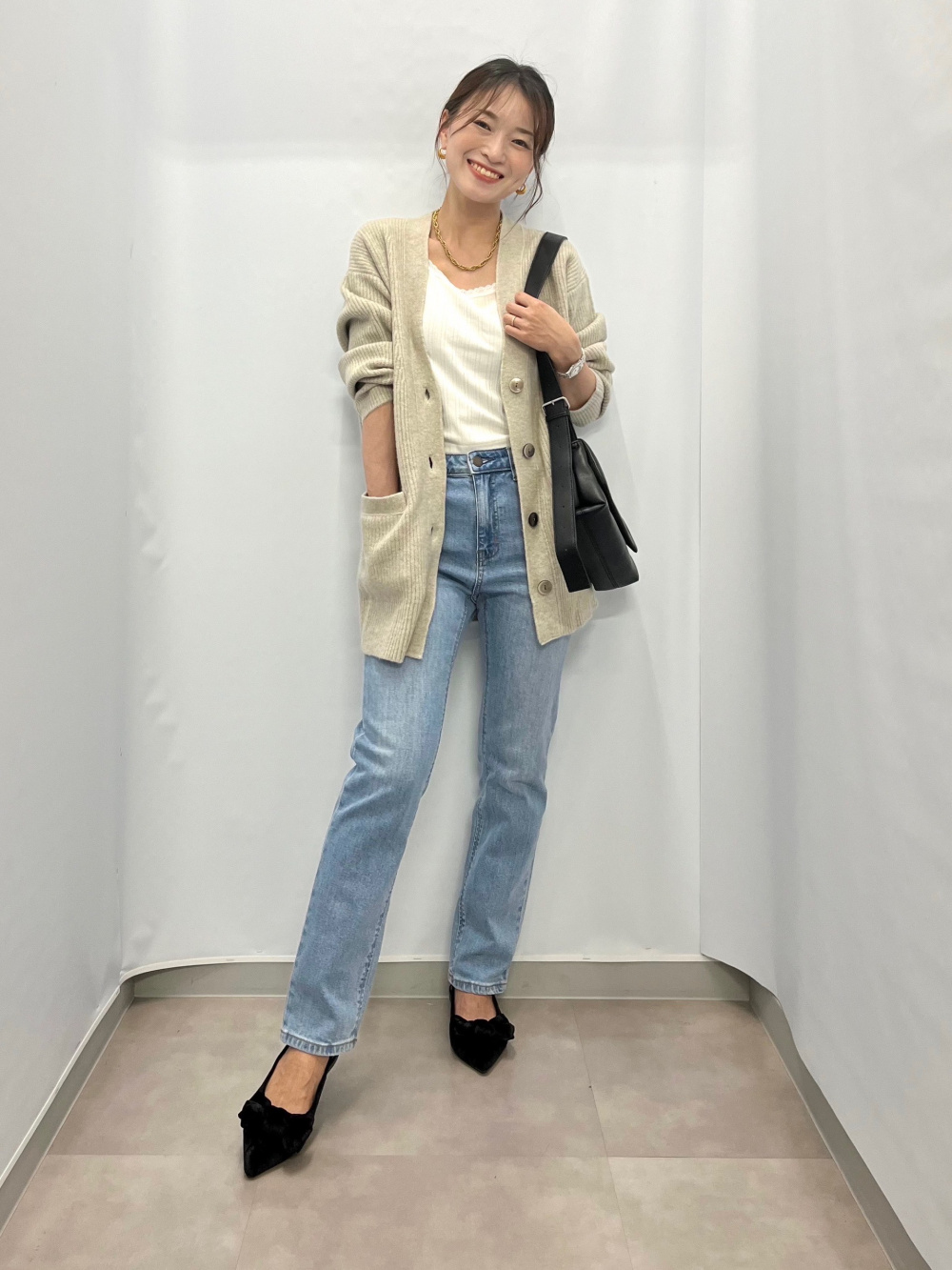 UVカットボクシーカーディガン(長袖)、ケーブルニット