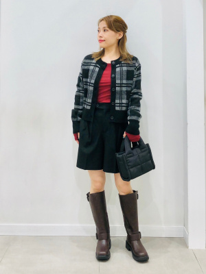 GU公式 | パフィータッチチェッククルーネックショートカーディガン