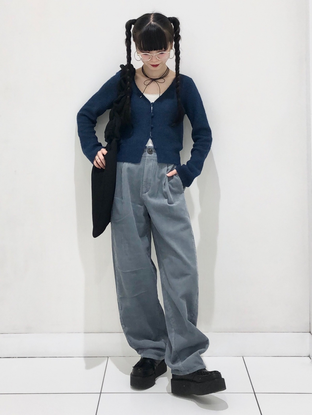 ライトヘアリーショートカーディガン、コットンブレンドリブ