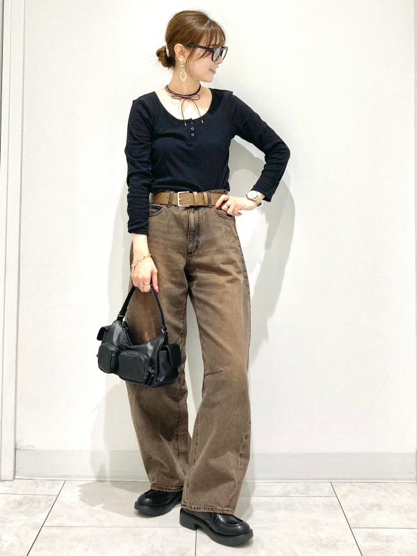 コットンブレンドリブクロップドヘンリーT(長袖)(ドライ)（レディース