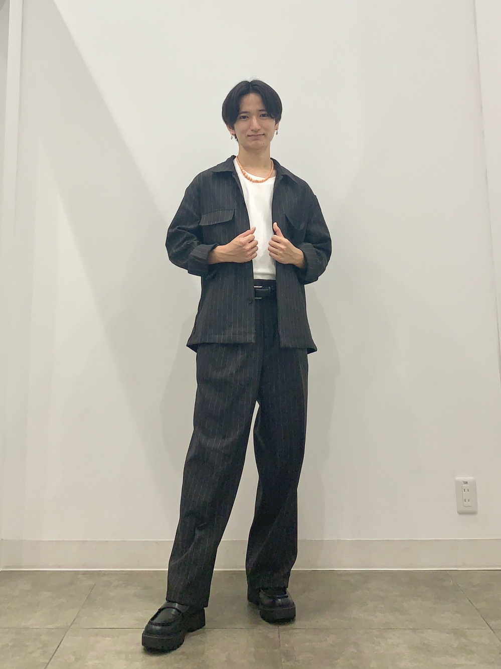 ドライダブルフェイスパーカ(5分袖)、ツータックバギースラックス