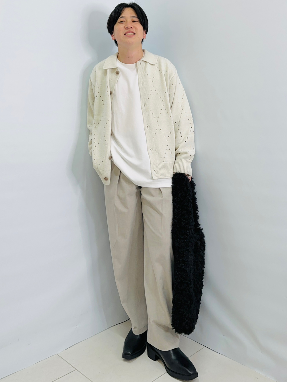 c-boy style デザイン カーディガン × 重ね着ニット グランパ