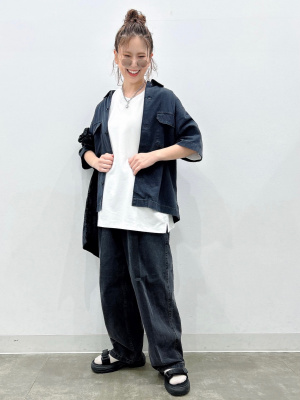 GU公式 | ライトデニムオーバーサイズワークシャツ(5分袖)