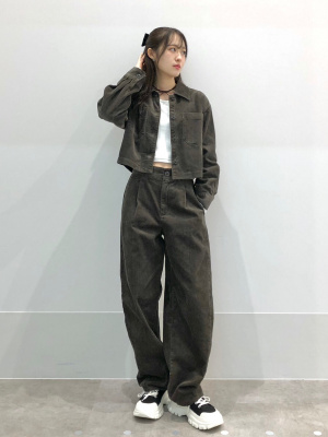 マルチサイズ ブラウス シャツ コーデュロイノーカラーショートシャツ「セットアップ可能」 レディース GU公式 | コーデュロイショートシャツ(セットアップ可能