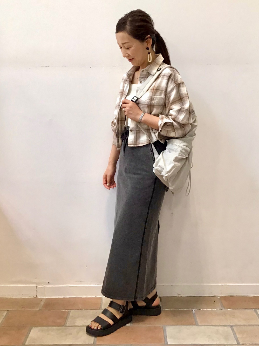 透かし編みカーディガン(長袖)、リネンブレンドバックオープン