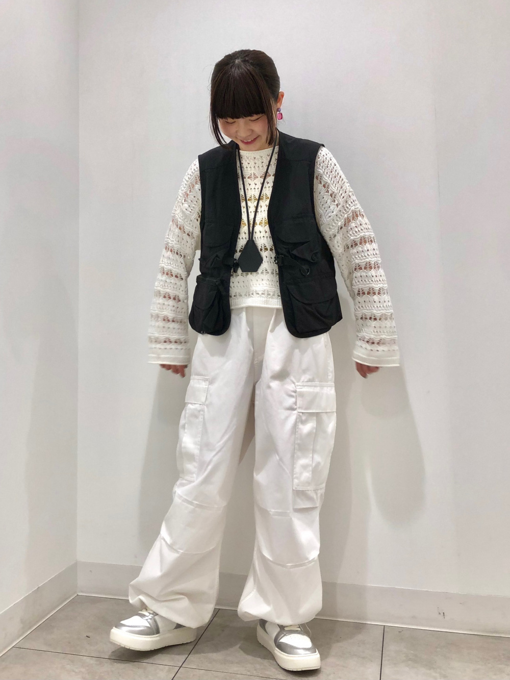 透かし編みカーディガン(長袖)、ブラフィールクロップド 透かし編みカーディガン(長袖)、ブラフィールクロップド