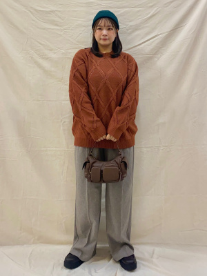 GU公式 | ヘリンボーンタックワイドパンツ+EC(丈長め80.0cm)