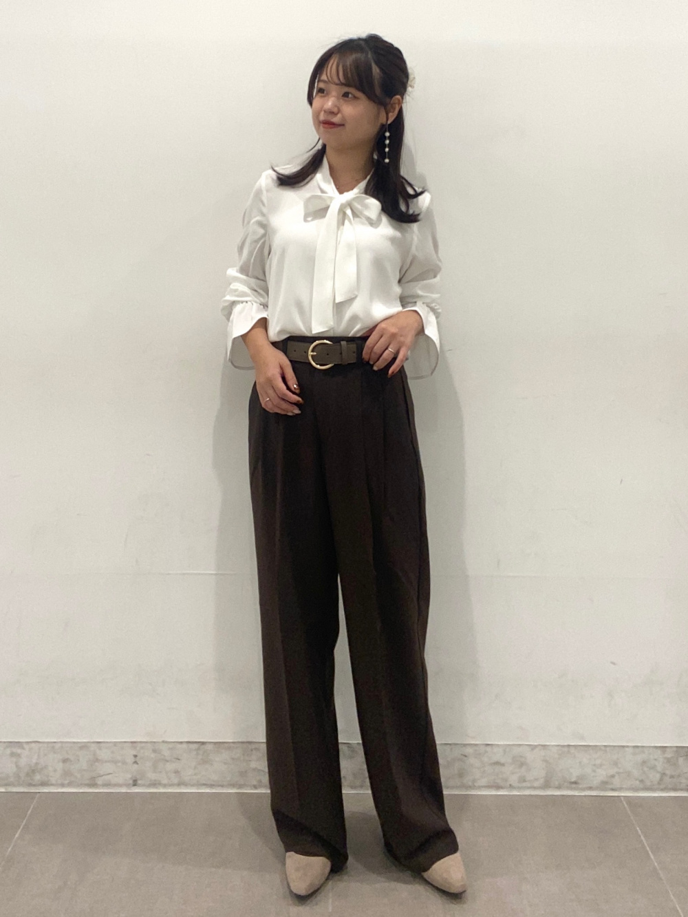 ボウタイブラウスZ+E、タックワイドパンツ(丈標準70.0～74.0cm)」の