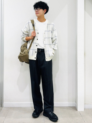 ★希少★GU 新品ツータックバギースラックス ストライプ Lサイズ GU公式 | ツータックバギースラックス(ストライプ)(セットアップ