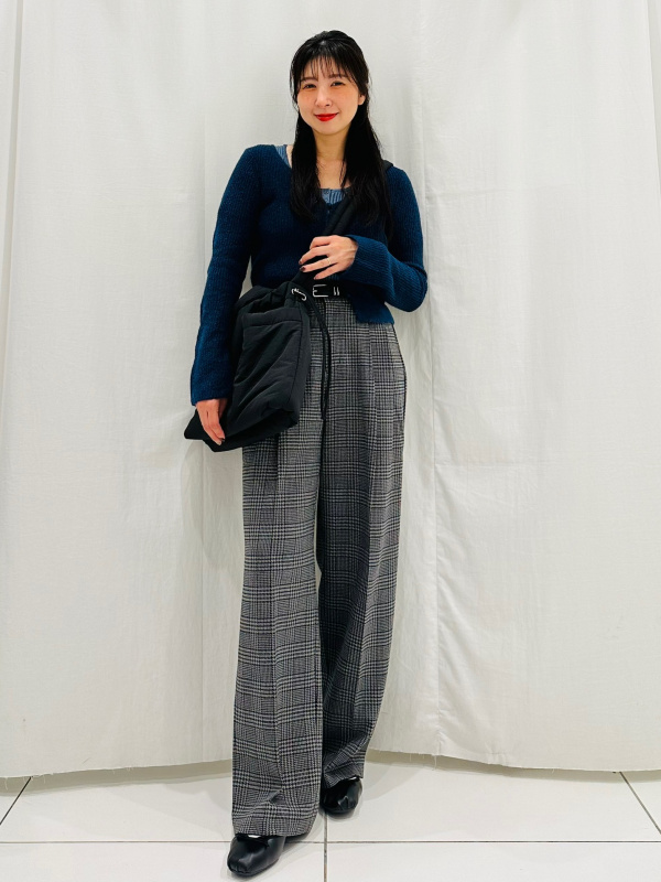 リブヘンリーネックセーター(半袖)（レディース）の着用コーディネート