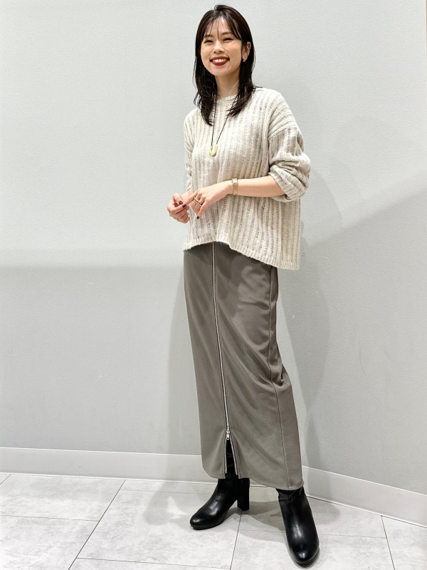 2ピースクロップドカーディガン(長袖)、フロントジップナローロング