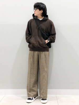 その他 m GU公式 | タックワイドパンツ(チェック)(丈標準70.0～74.0cm)