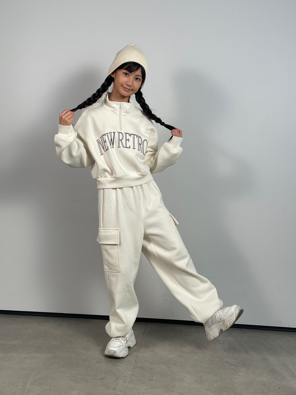 GIRLSヘビーウェイトスウェットクロップドハーフジッププルオーバーJR