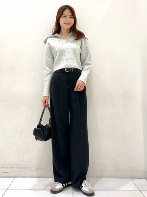 GU公式 | ヘリンボーンタックワイドパンツ+EC(丈長め80.0cm)