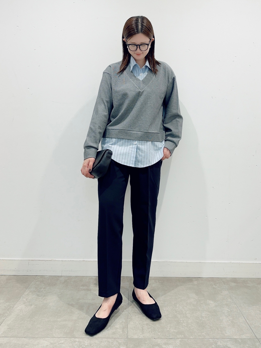 ケープカラーブラウスZ、ストレッチスリムジーンズ(丈標準76.0cm