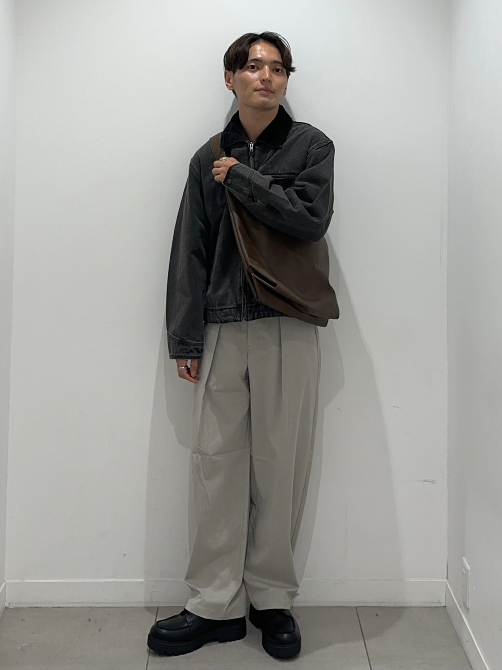 ウォッシュドコットンワークジャケット、バレルレッグスラックス