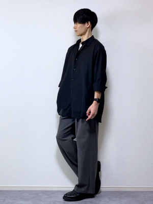 new!! グラフィック切り替え オーバーサイズシャツ 黒青 セール50%OFF】ワンフォークロージング 1111clothing ◇アソート