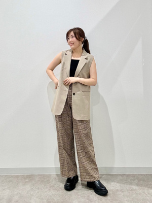 その他 m GU公式 | タックワイドパンツ(チェック)(丈標準70.0～74.0cm)