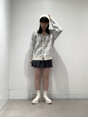 GU公式 | ブラッシーニットVネックカーディガン(チェック)