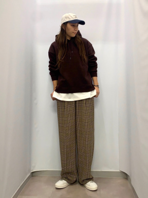 GU公式 | タックワイドパンツ(チェック)+EC(丈長め80.0cm)