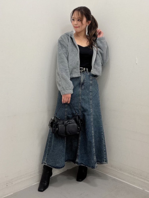 GU公式 | デニムフレアマキシスカートNTQ+E